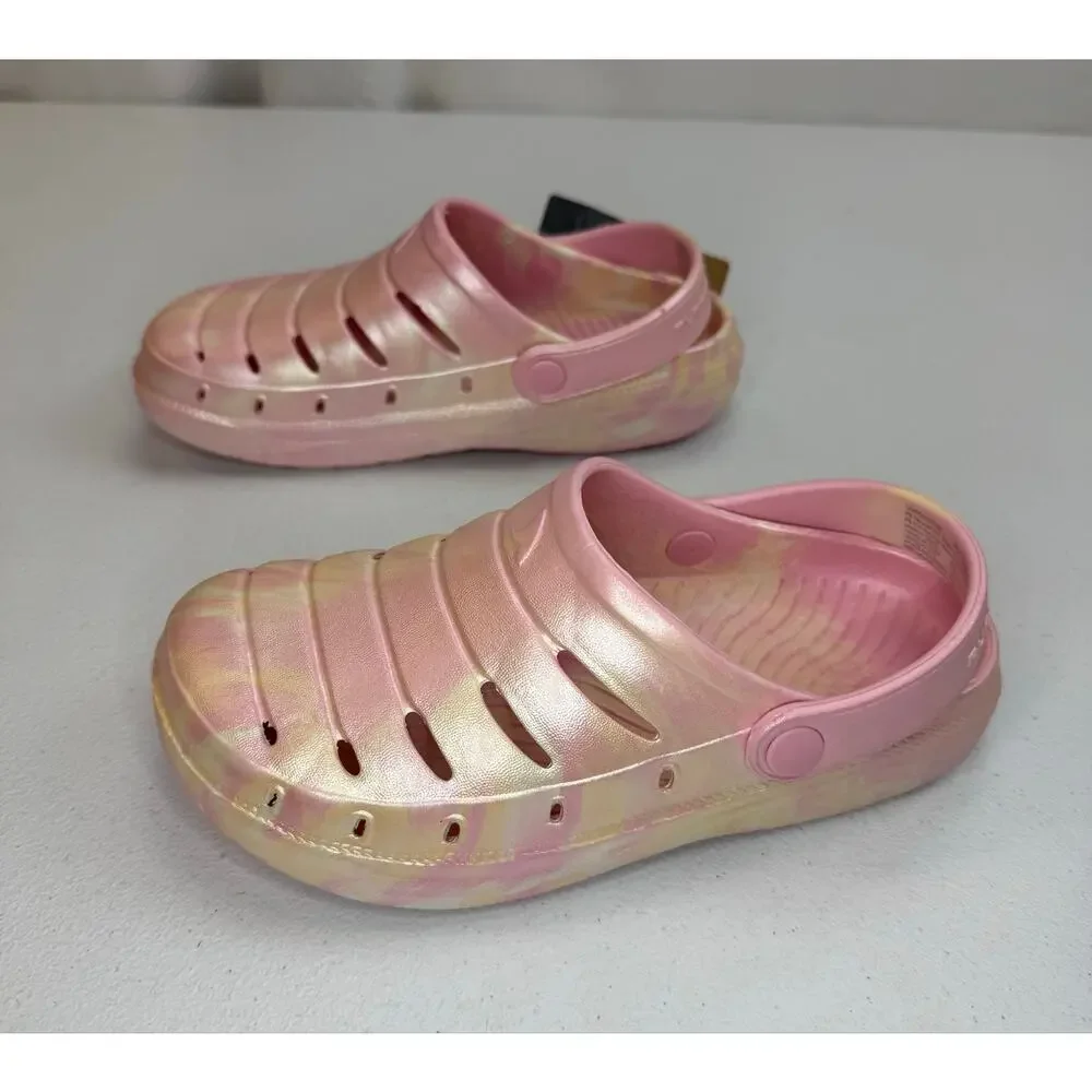 Rugged Shark Girls' Swivel-Strap Clogs Pink Swirl Size 1